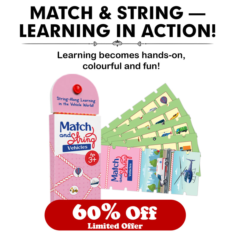 Match and String Vehicles for Kids (Age 3+ Years) String-Along Learning Activity Fine Motor Skills and Matching Game