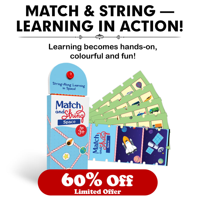 Match and String Space for Kids (Age 3+ Years) String-Along Learning Activity Fine Motor Skills and Matching Game
