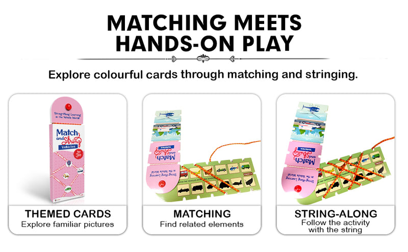 Match and String Vehicles for Kids (Age 3+ Years) String-Along Learning Activity Fine Motor Skills and Matching Game
