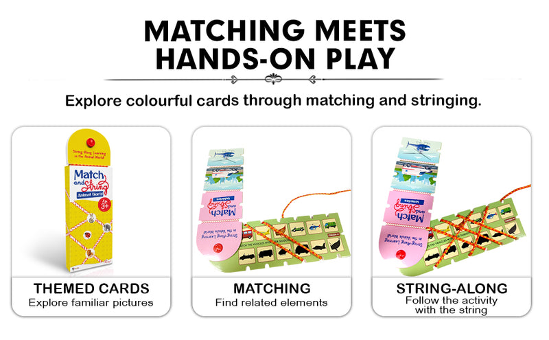 Match and String Animal World for Kids (Age 3+ Years) String-Along Learning Activity Fine Motor Skills and Matching Game