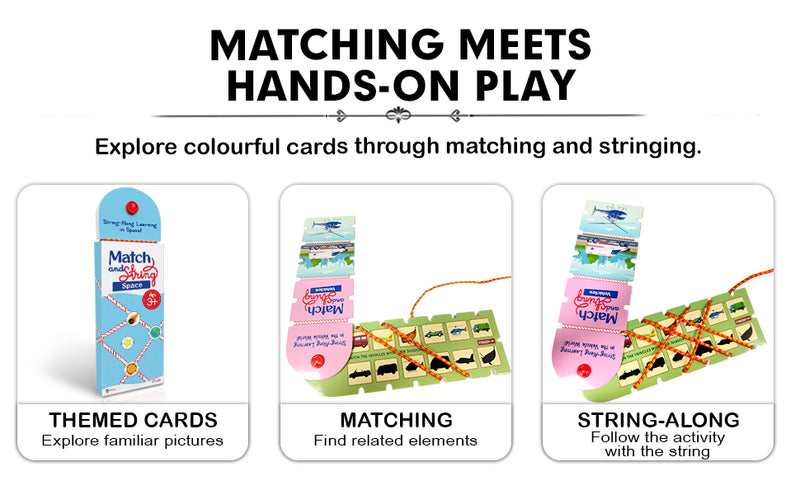 Match and String Space for Kids (Age 3+ Years) String-Along Learning Activity Fine Motor Skills and Matching Game