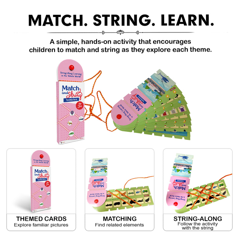 Match and String Vehicles for Kids (Age 3+ Years) String-Along Learning Activity Fine Motor Skills and Matching Game