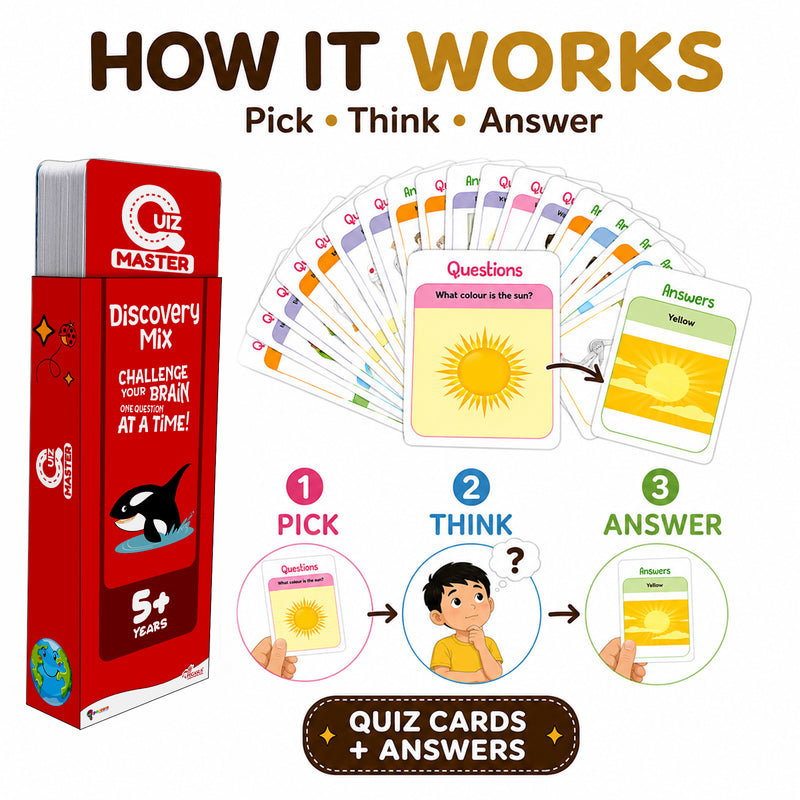 Quiz Master  Discovery Mix for Kids (Age 5+ Years) Quiz Challenge Educational Cards and Brain Teaser Learning Game