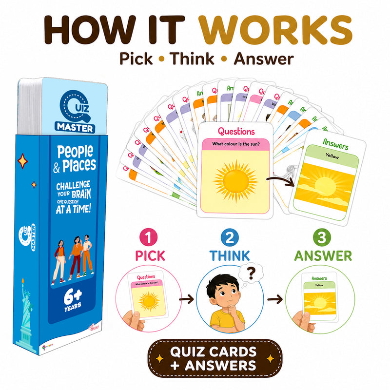 Quiz Master People and Places for Kids (Age 6+ Years) Quiz Challenge Educational Cards and Brain Teaser Learning Game