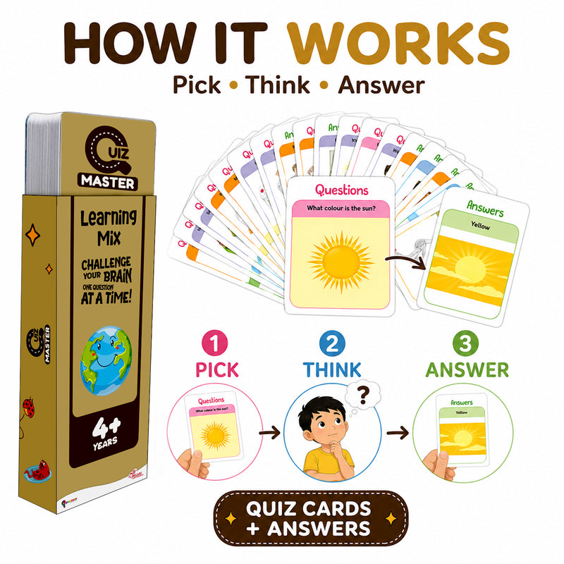 Quiz Master Learning Mix for Kids (Age 4+ Years) Quiz Challenge Educational Cards and Brain Teaser Learning Game