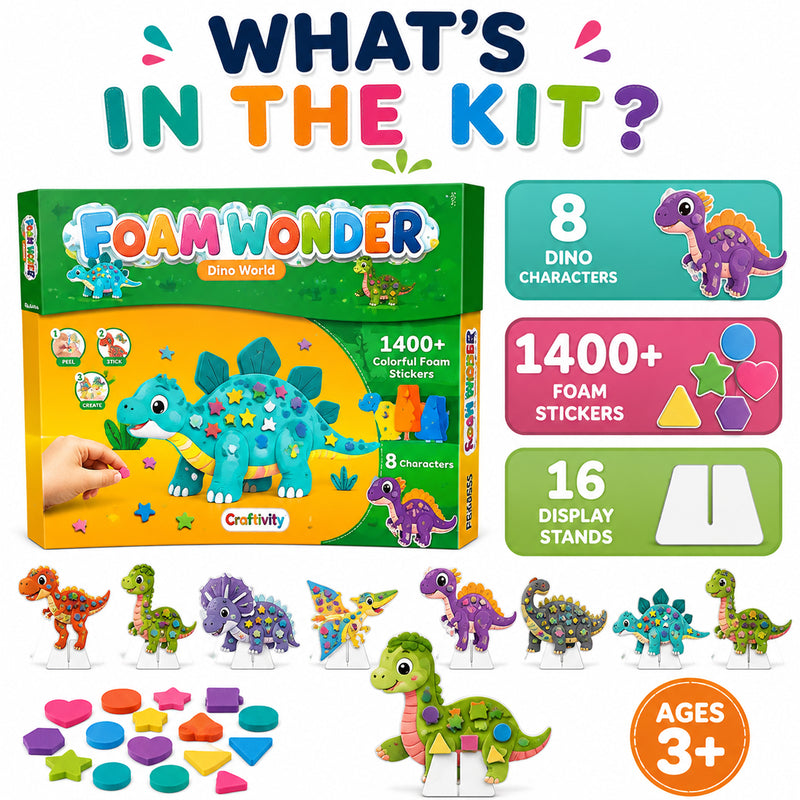 Foam Wonder Dino World Activity Kit for Kids (Age 3+ Years) Creative Learning and Craft Activity for Boys and Girls