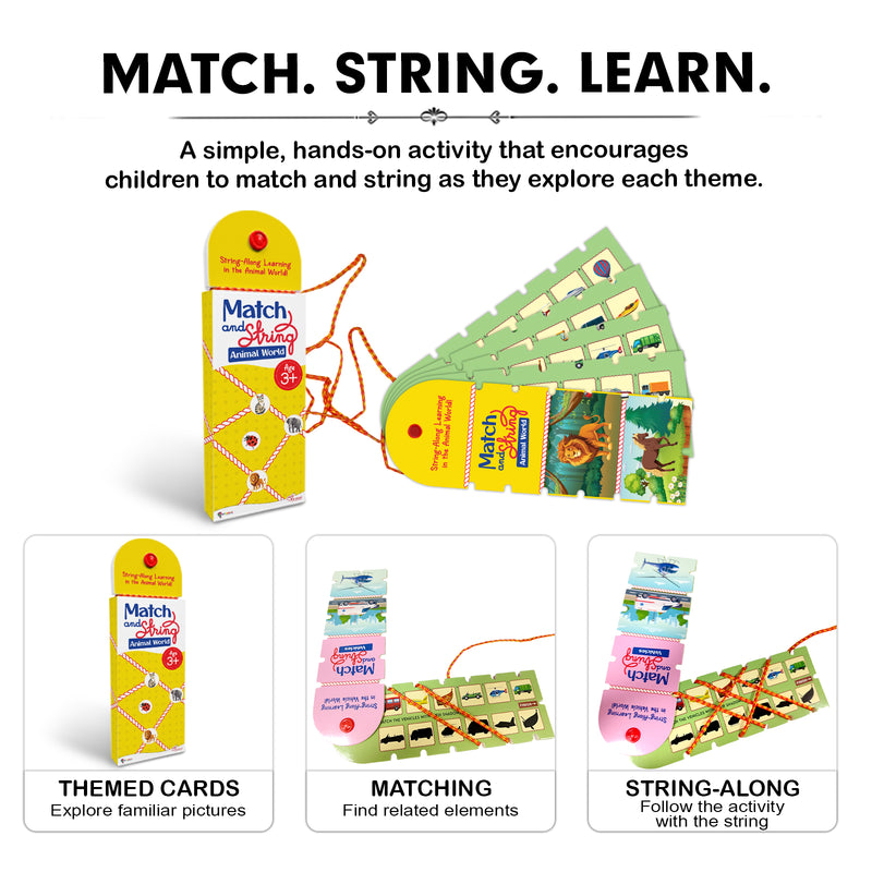 Match and String Animal World for Kids (Age 3+ Years) String-Along Learning Activity Fine Motor Skills and Matching Game