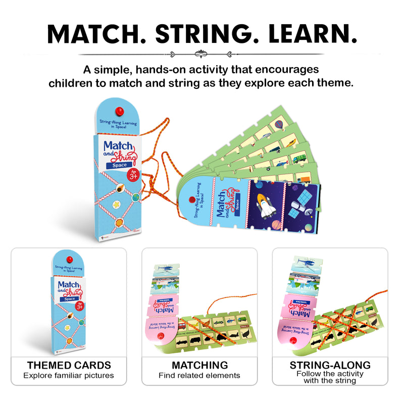 Match and String Space for Kids (Age 3+ Years) String-Along Learning Activity Fine Motor Skills and Matching Game