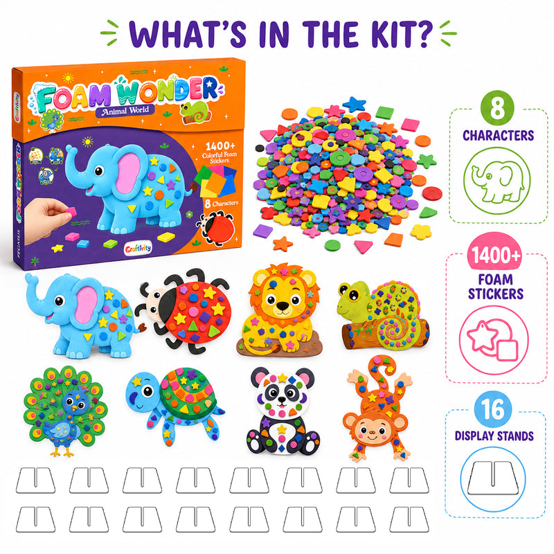 Foam Wonder Animal World Activity Kit for Kids (Age 3+ Years) Creative Learning and Craft Activity for Boys and Girls