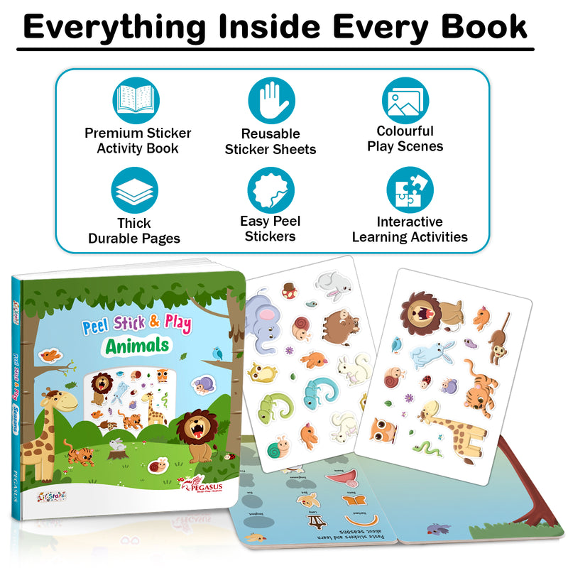 Peel Stick & Play Animals Book for Kids – Reusable Animal Sticker Activity Book (Age 2+ Years)