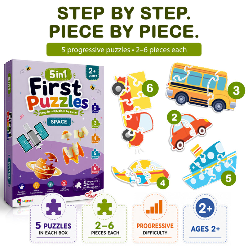 5-in-1 First Puzzles Space for Toddlers and Kids (Age 2+ Years) Jigsaw Puzzle Set | Fun Memory Games and Creative Activity