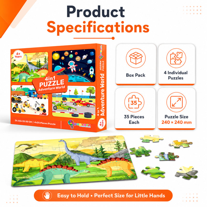 4 in 1 Adventure World Jigsaw Puzzle for Kids Dinosaur, Space, Construction and Racing Theme Brain Development Toy (Age 3+ Years)