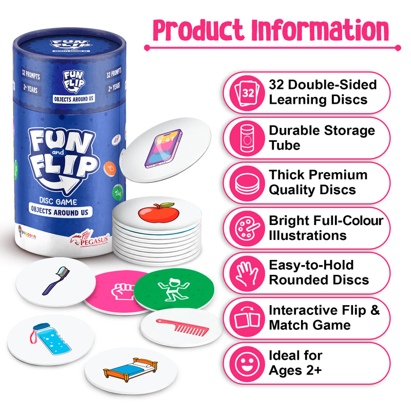 Fun and Flip Objects Around Us Disc Game for Kids Early Learning, Vocabulary and Memory Game for Toddlers (Age 2+ Years)