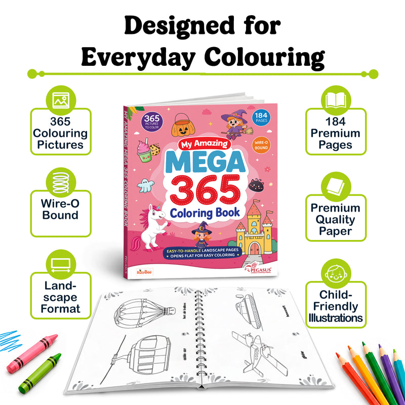 My Amazing Mega 365 Coloring Book for Kids – Wire-O Bound Colouring and Early Learning Activity Book (Age 3+ Years)