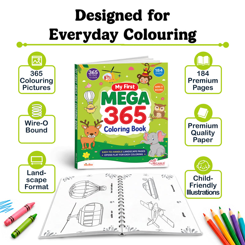 My First Mega 365 Coloring Book for Kids – Wire-O Bound Colouring and Early Learning Activity Book (Age 3+ Years)
