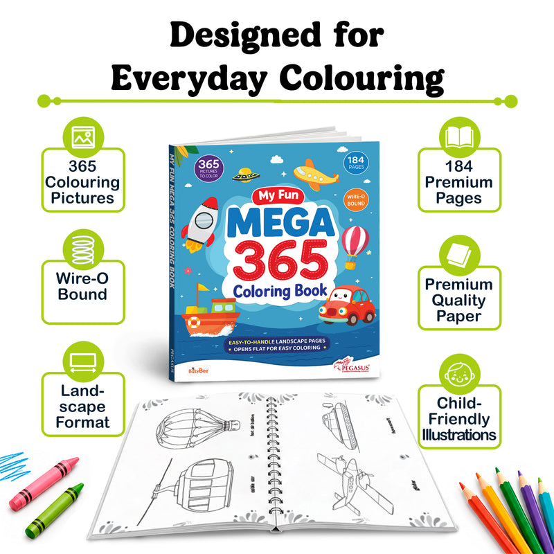 My Fun Mega 365 Coloring Book for Kids – Wire-O Bound Colouring and Early Learning Activity Book (Age 3+ Years)