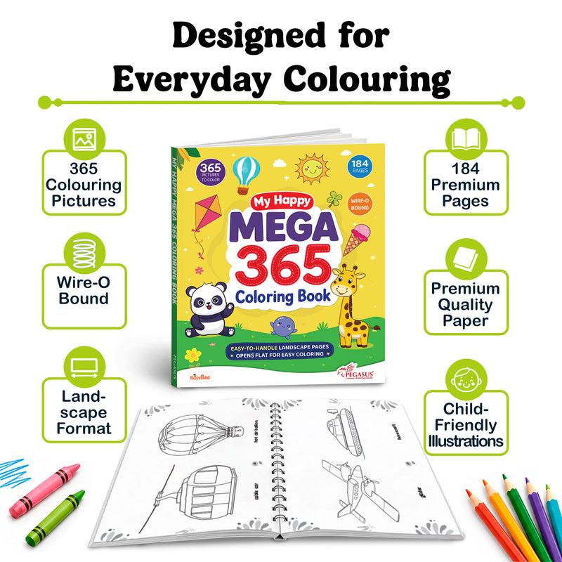 My Happy Mega 365 Coloring Book for Kids – Wire-O Bound Colouring and Early Learning Activity Book (Age 3+ Years)