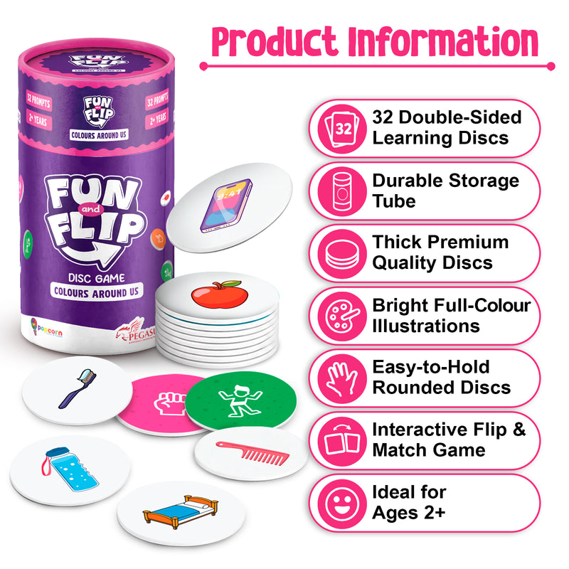 Fun and Flip Colours Around Us Disc Game for Kids Early Learning, Vocabulary and Memory Game for Toddlers (Age 2+ Years)