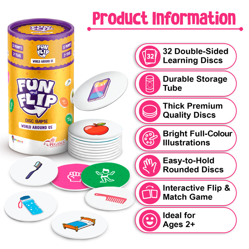 Fun and Flip World Around Us Disc Game for Kids Early Learning, Vocabulary and Memory Game for Toddlers (Age 2+ Years)