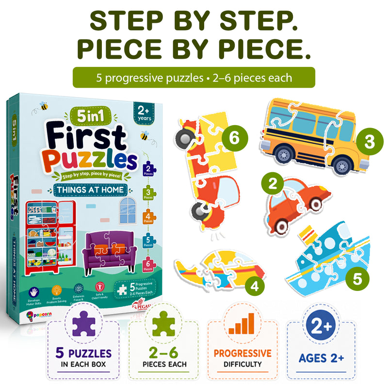 5-in-1 First Puzzles Things at Home for Toddlers and Kids (Age 2+ Years) Jigsaw Puzzle Set | Fun Memory Games and Creative Activity