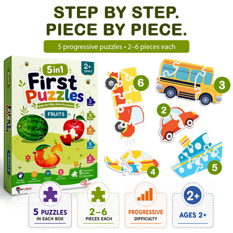 5-in-1 First Puzzles Fruits for Toddlers and Kids (Age 2+ Years) Jigsaw Puzzle Set | Fun Memory Games and Creative Activity