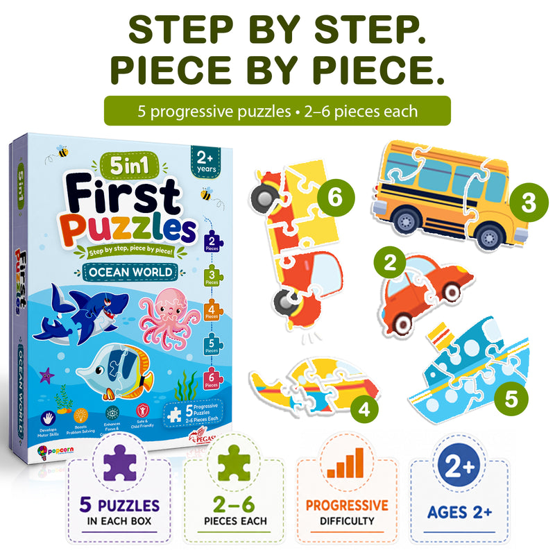 5-in-1 First Puzzles Ocean World for Toddlers and Kids (Age 2+ Years) Jigsaw Puzzle Set | Fun Memory Games and Creative Activity