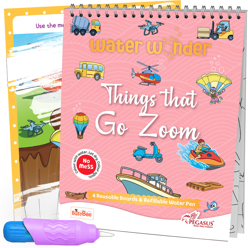 Water Wonder Colouring Book – Things That Go Zoom Reusable Magic Books for Kids (Age 3+ Years)